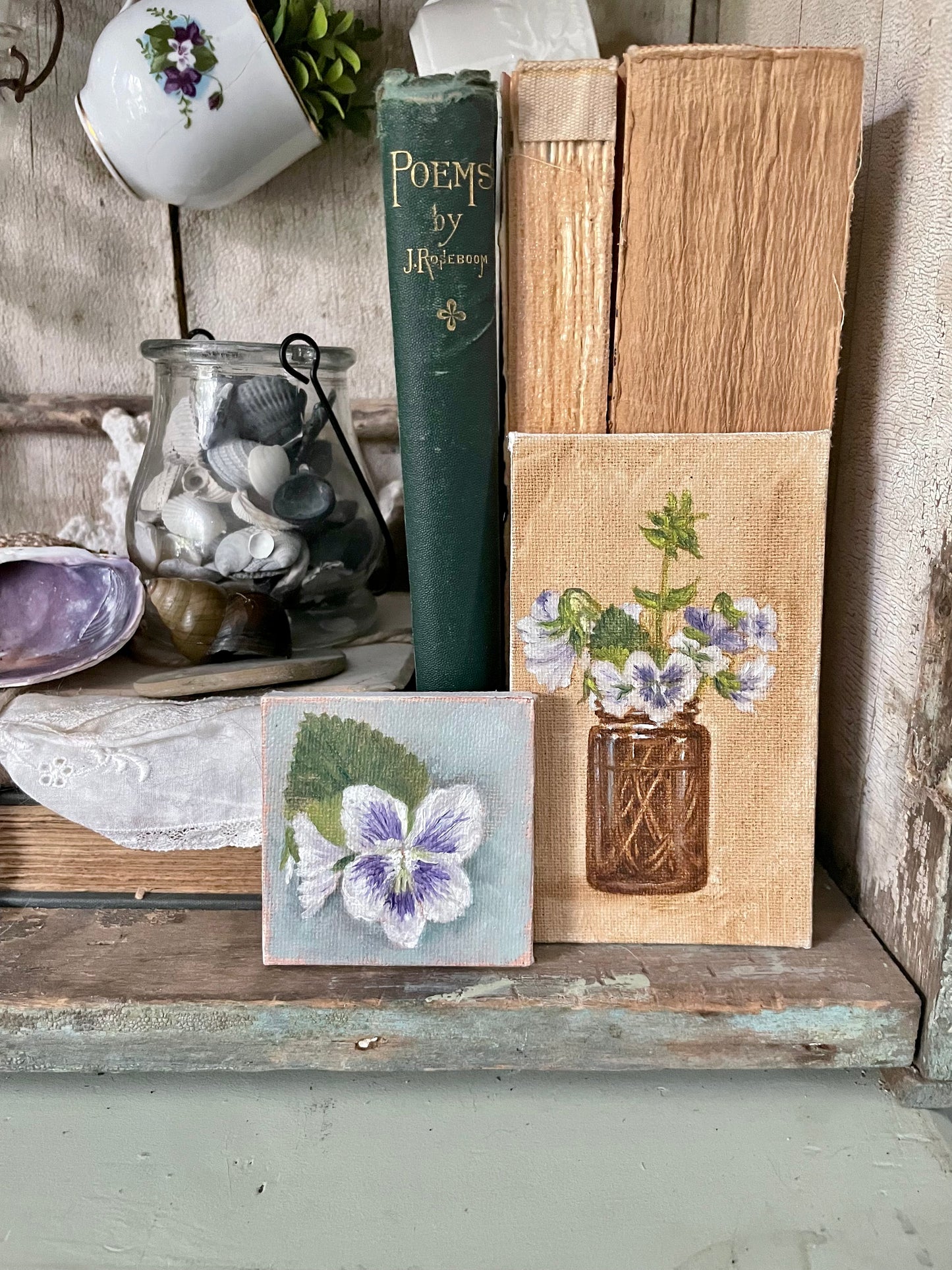 Spring Violets in Amber Vase