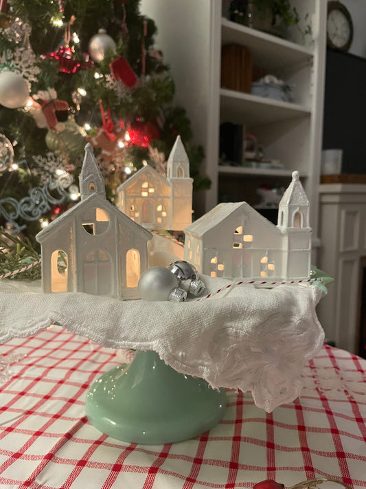 Glittering Snow topped Tea-light Churches