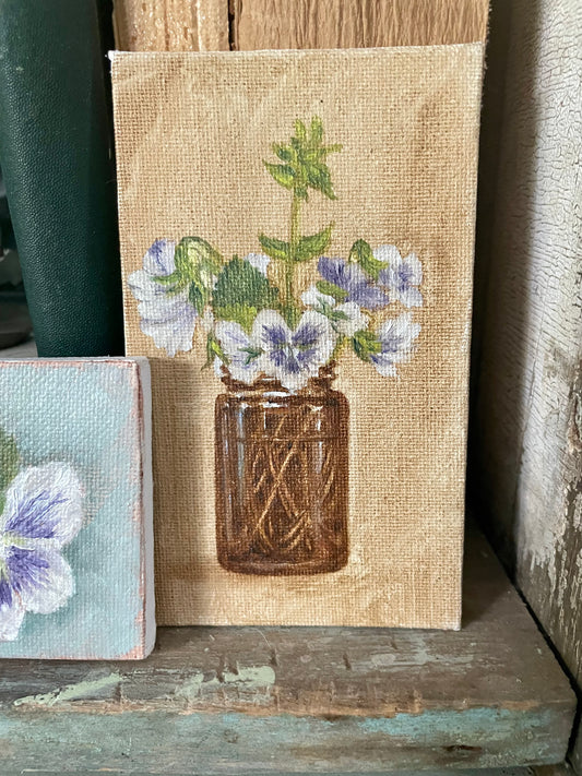 Spring Violets in Amber Vase